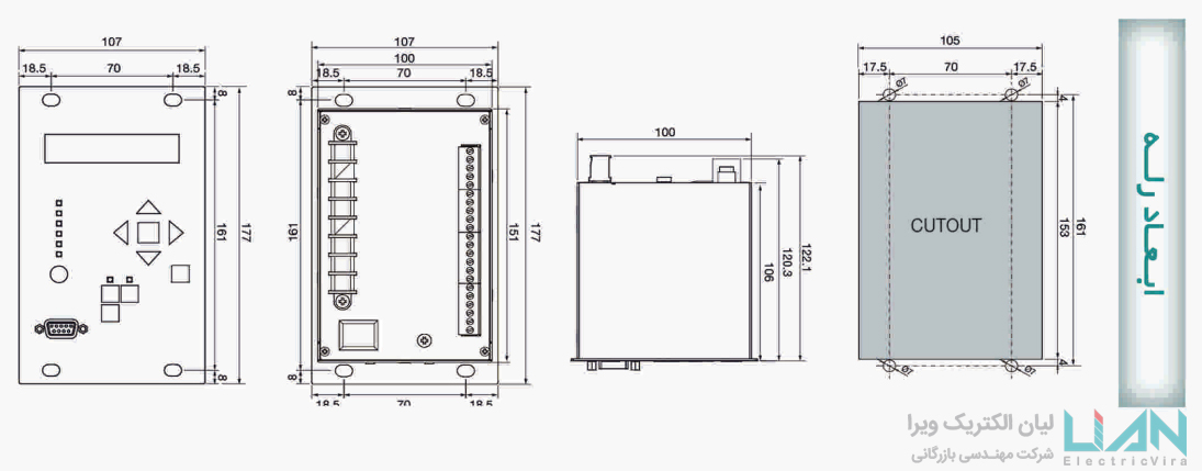 ابعاد رله لیان الکتریک 